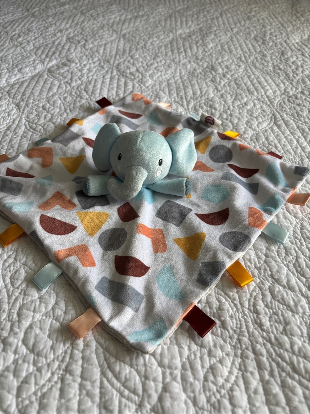 Parents Choice Plush Elephant Taggie Security Blanket Lovey Light Blue